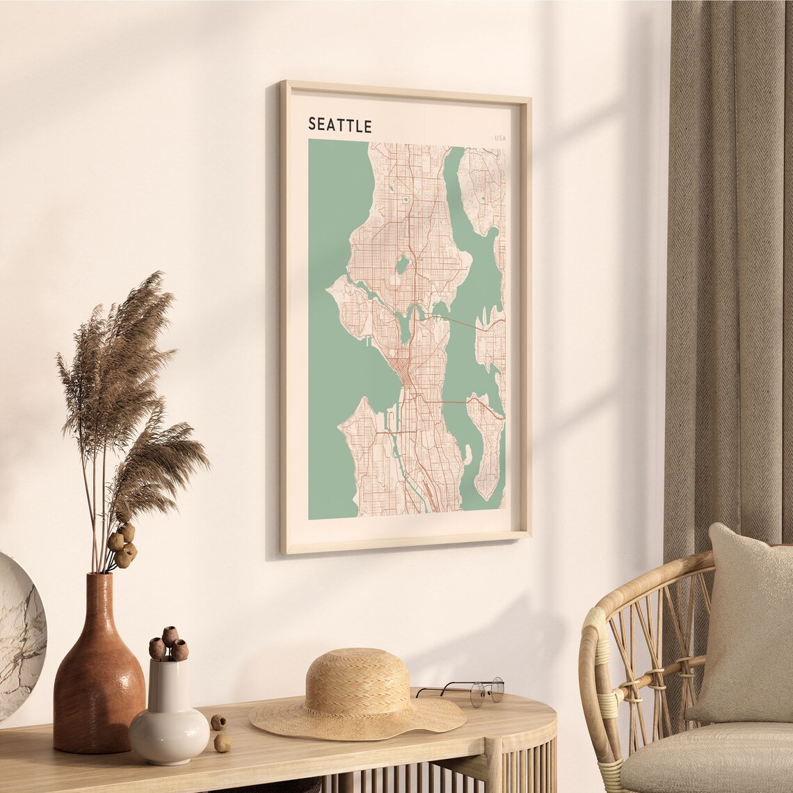 Seattle USA Minimalist City Street Map Poster Bold Black Title - Image 3