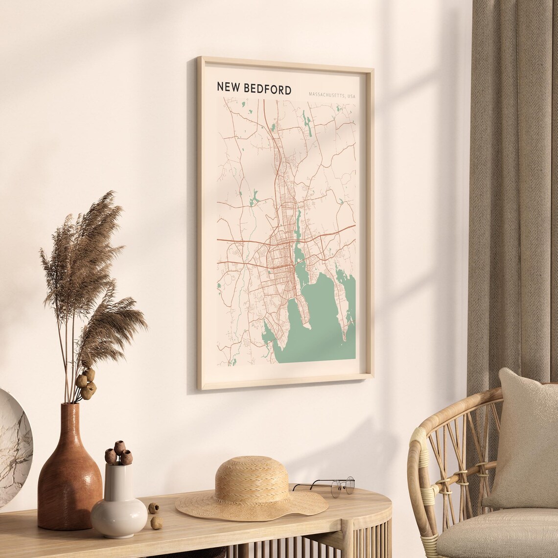New Bedford Massachusetts Modern Minimalist City Street Map Art Poster - Image 3