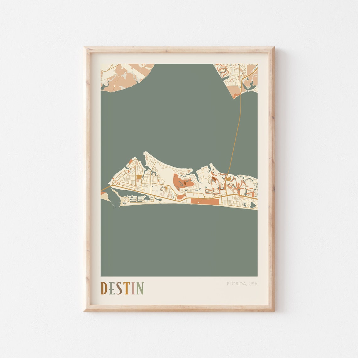 Destin Florida Boho City Map Art Poster Gift for Map Collectors