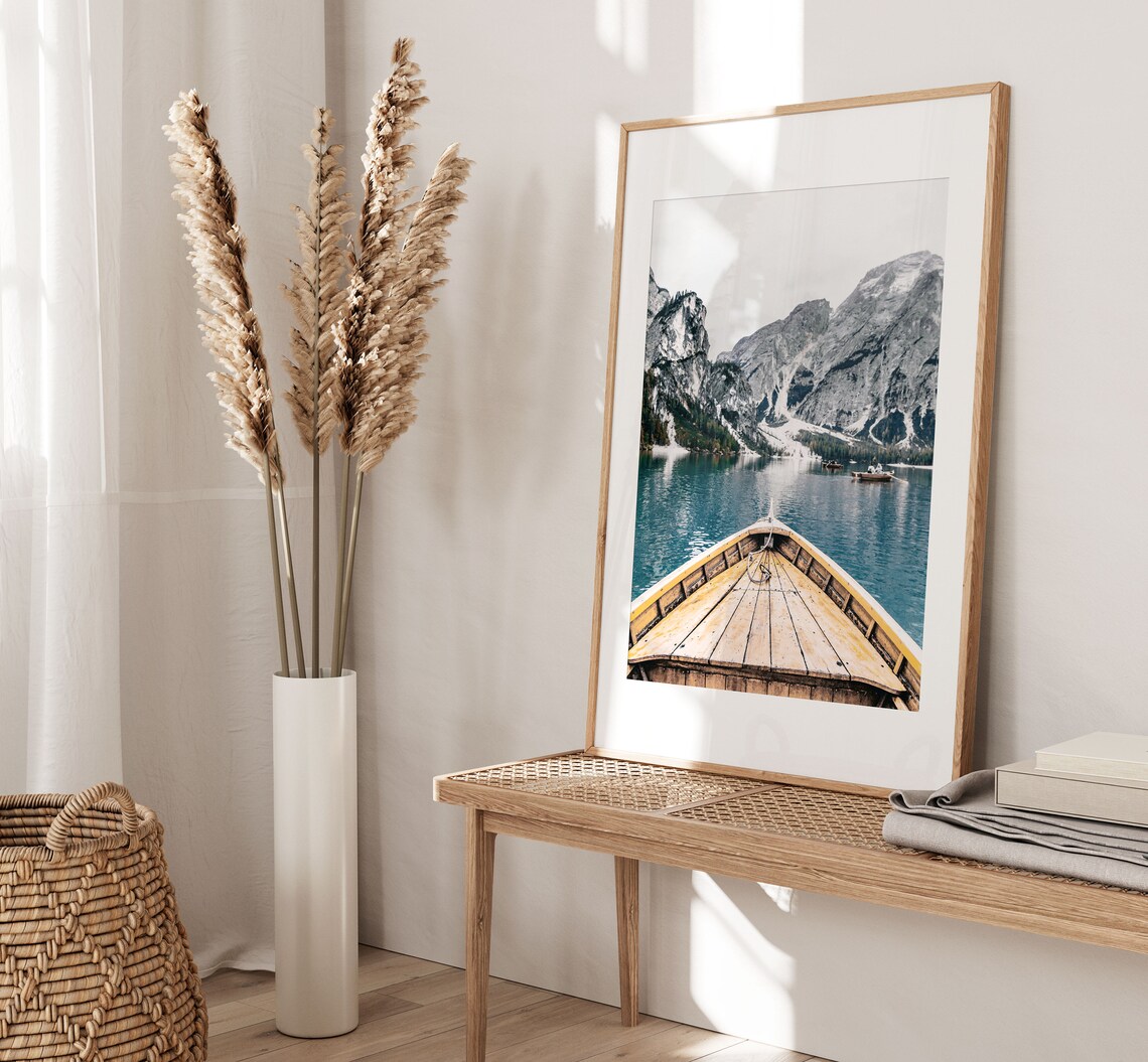 Mountain Boat Travel Poster, Modern Minimalist Art Print - Image 2