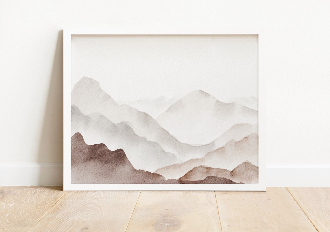 Watercolor Beige Landscape Art Print, Minimalist