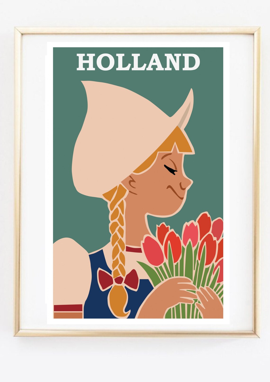 Holland Netherlands Vintage Dutch Girl Tulips Retro Travel Poster - Image 2