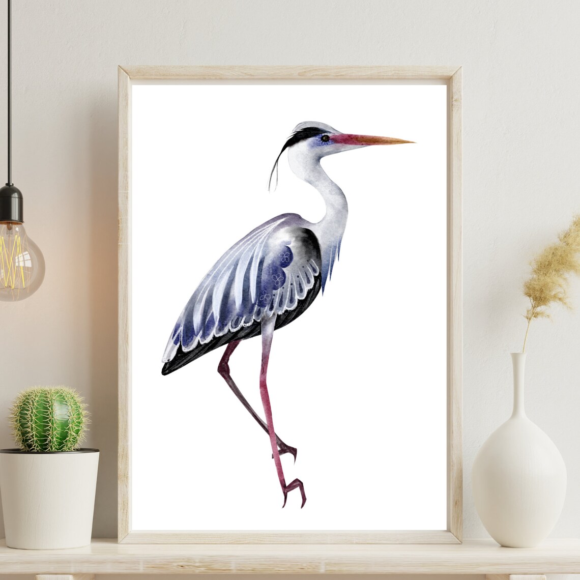 Grey Heron Standing Watercolor Bird Illustration Minimal Wall Art - Image 3