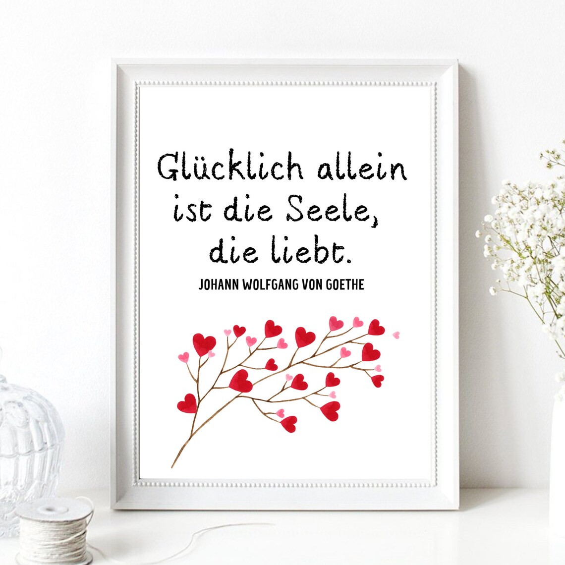 Happy Soul That Loves Goethe Quote Heart Tree Watercolor Love Poster - Image 2