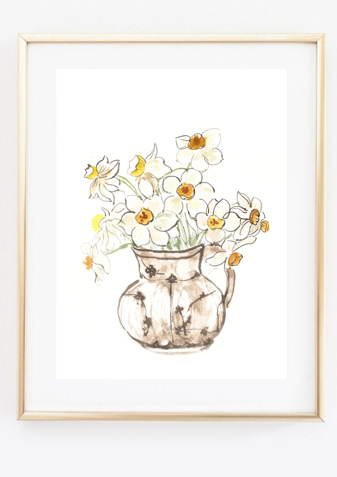 Daffodils in Ceramic Jug Spring Watercolor Floral Botanical Print - Image 2