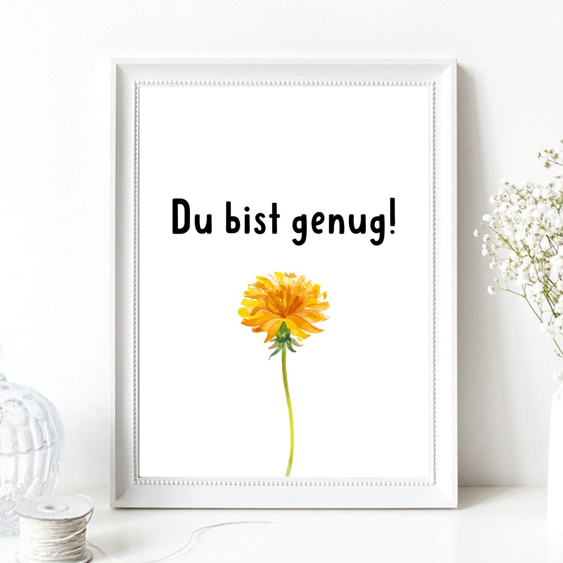 Du Bist Genug Self Love German Quote Yellow Flower Watercolor Poster