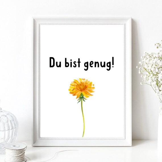 Du Bist Genug Self Love German Quote Yellow Flower Watercolor Poster