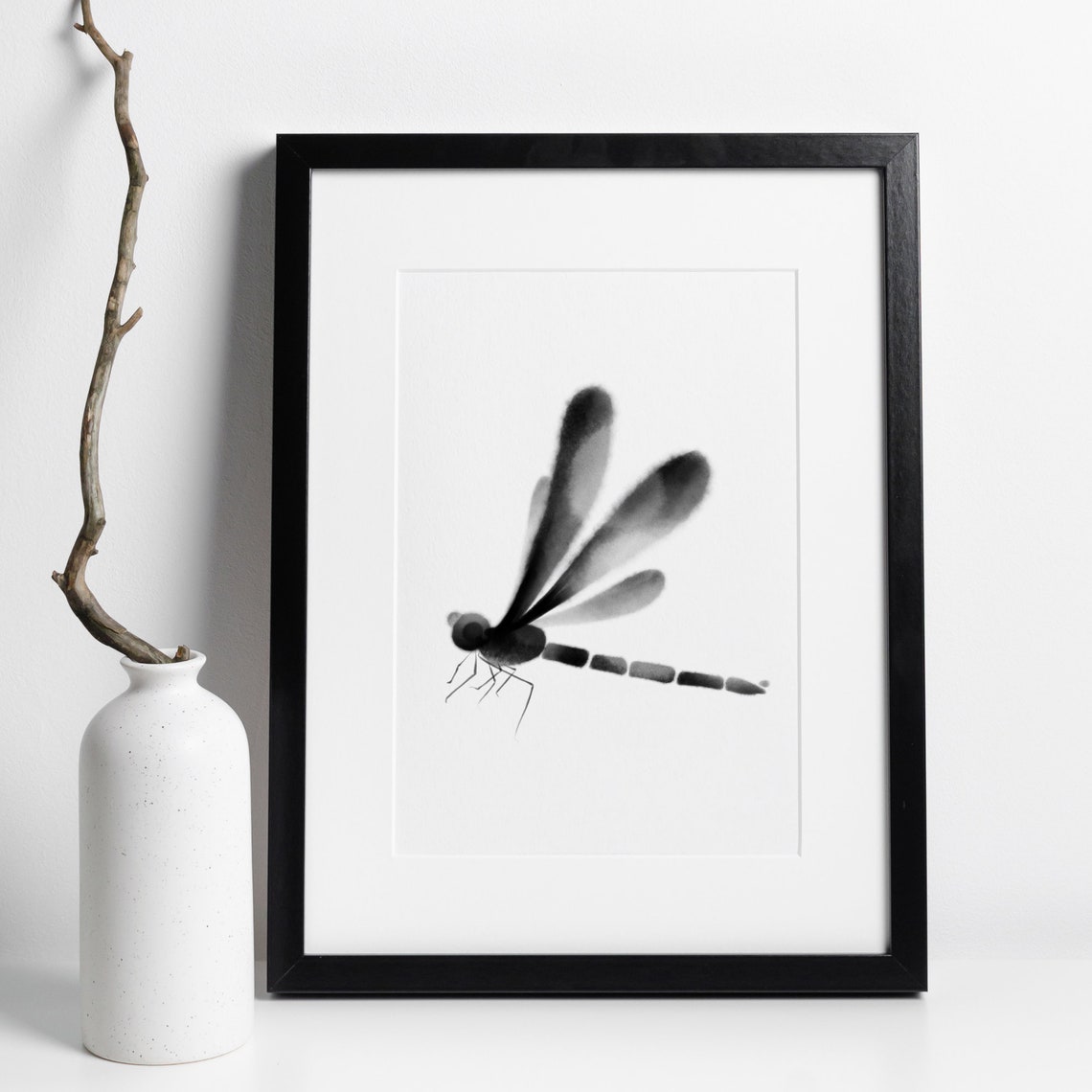 Dragonfly Ink Watercolor Minimalist Black Abstract Insect Art Poster - Image 2