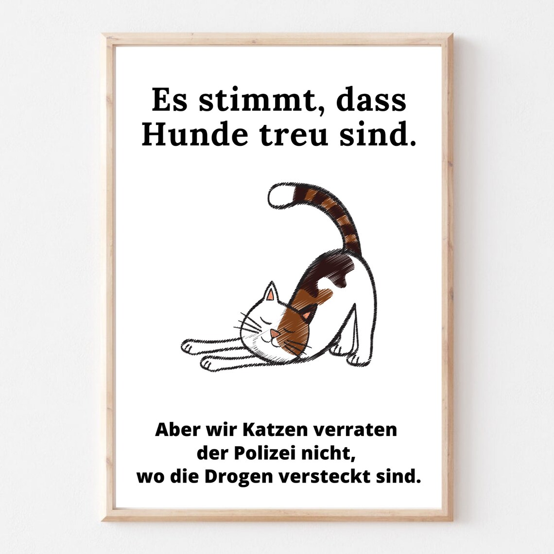 Funny Stretching Cat German Quote Cartoon Poster for Cat Lovers Humor - Image 2