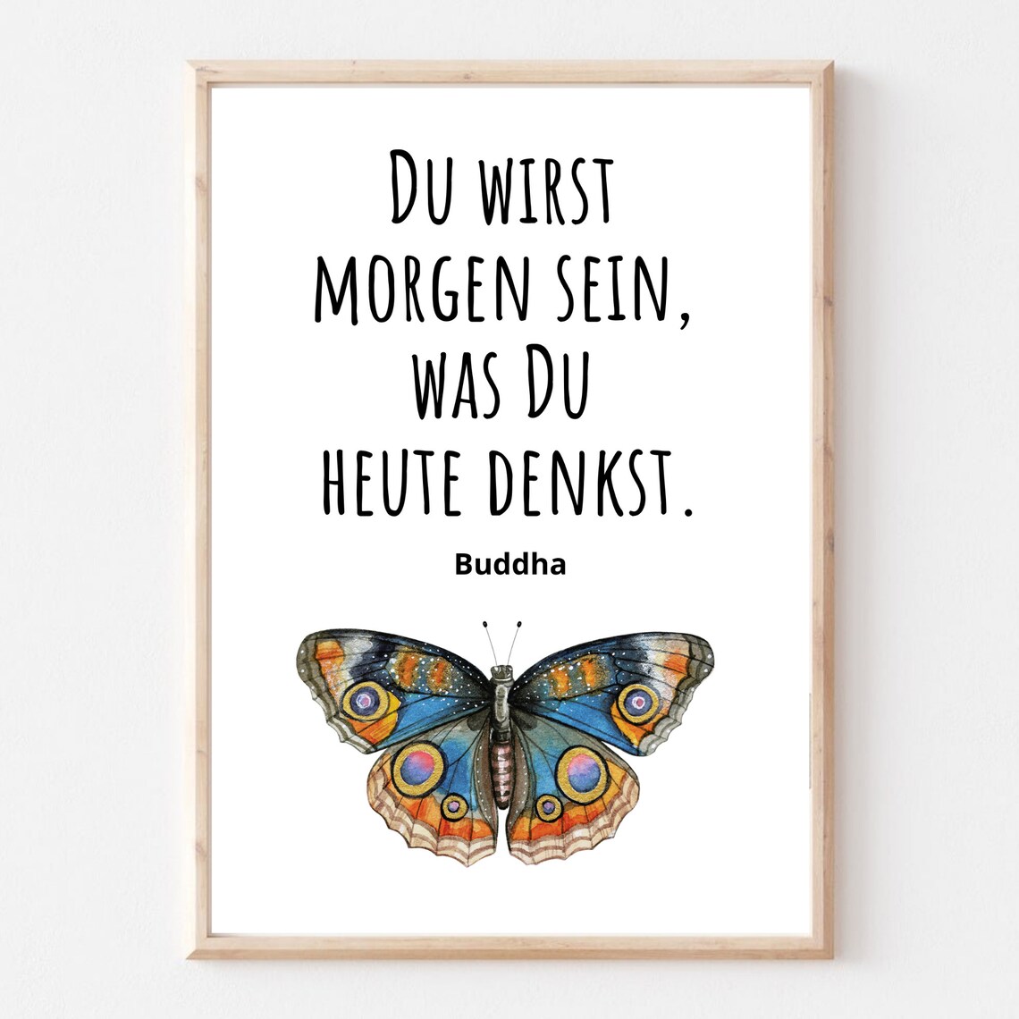 Buddha Quote German Typography Watercolor Butterfly Inspiring Poster - Image 2