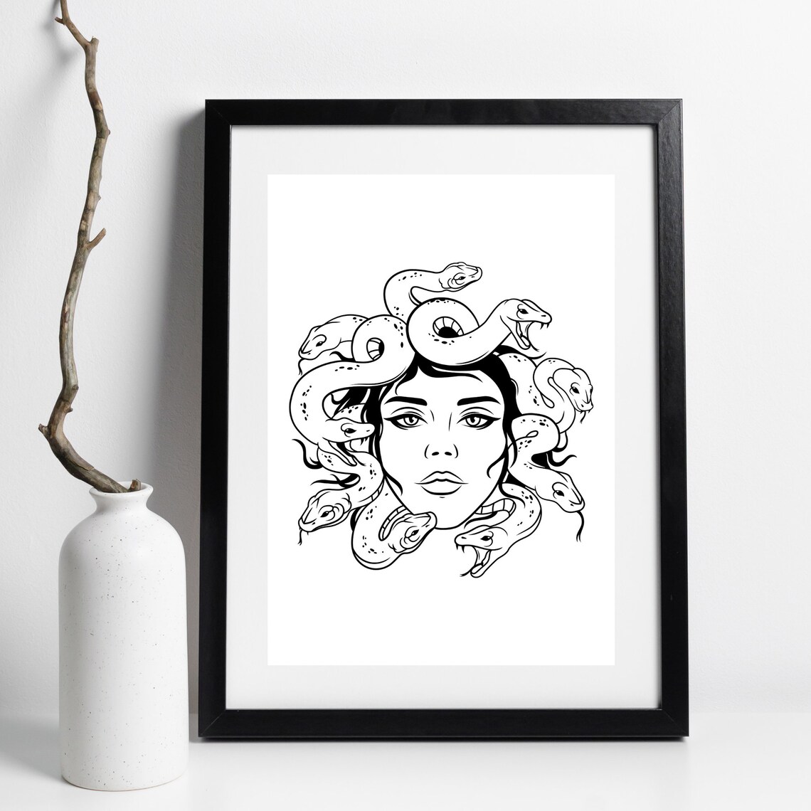 Medusa Gorgon Greek Mythology Snake Hair Line Art Illustration Poster - Image 2