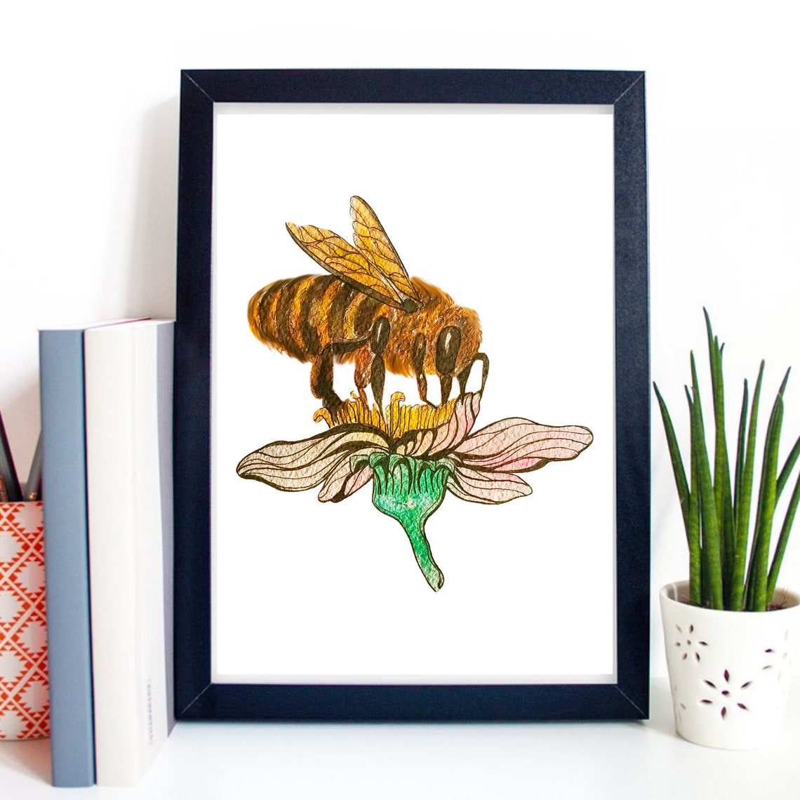 Din A4 Art Print Without Frame Bee On Flower Honey Bee Insect Beekeeper Beekeeping Drawing Picture Poster Gift - Image 2