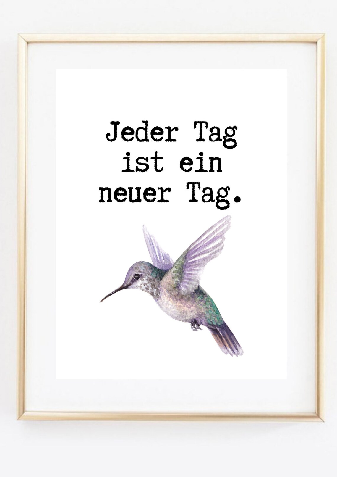 Inspirational New Day German Quote Watercolor Hummingbird Poster - Image 2