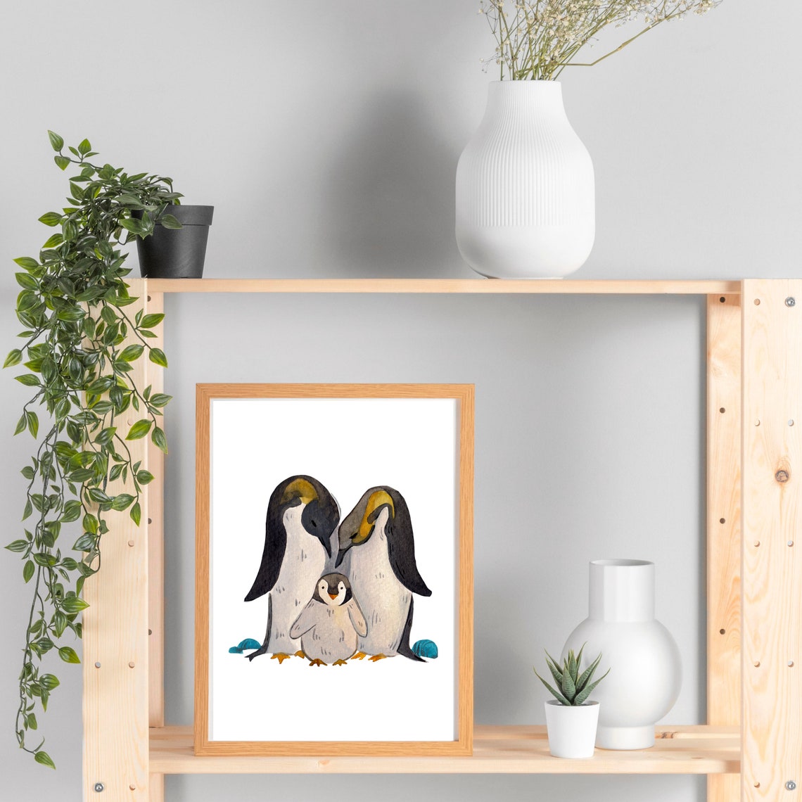 Din A4 Art Print Without Frame Cute Penguin Family Penguin Penguins Nature Watercolor Image Print Poster Image - Image 3