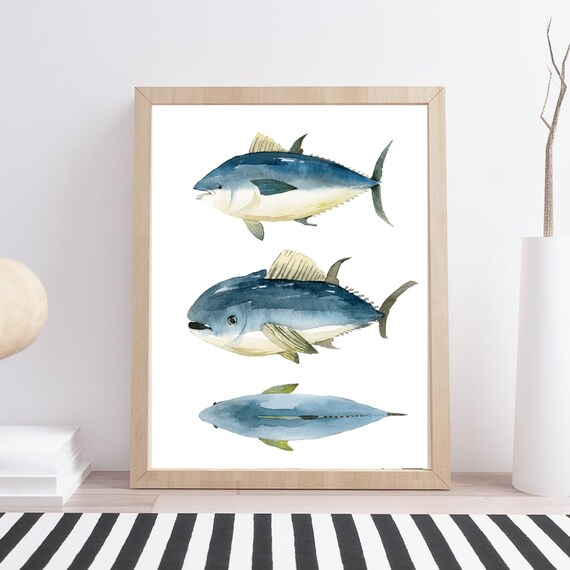 Din A4 Art Print Without Frame Tuna Fish Tuna Watercolor Sea Maritime Print Poster Image