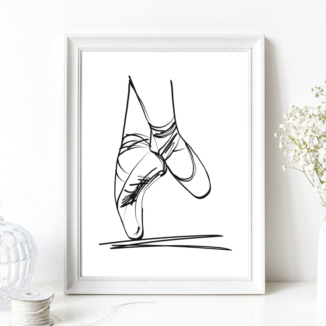 Ballet Pointe Shoes Minimalist Line Art Drawing Black And White Poster - Image 2
