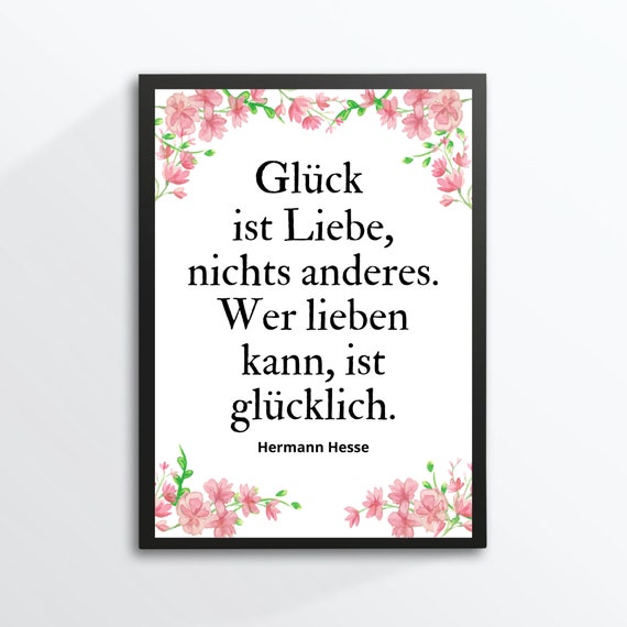 Din A4 Art Print Without Frame Saying Happiness Is Love Quote Hermann Hesse Picture Poster Pink Gift