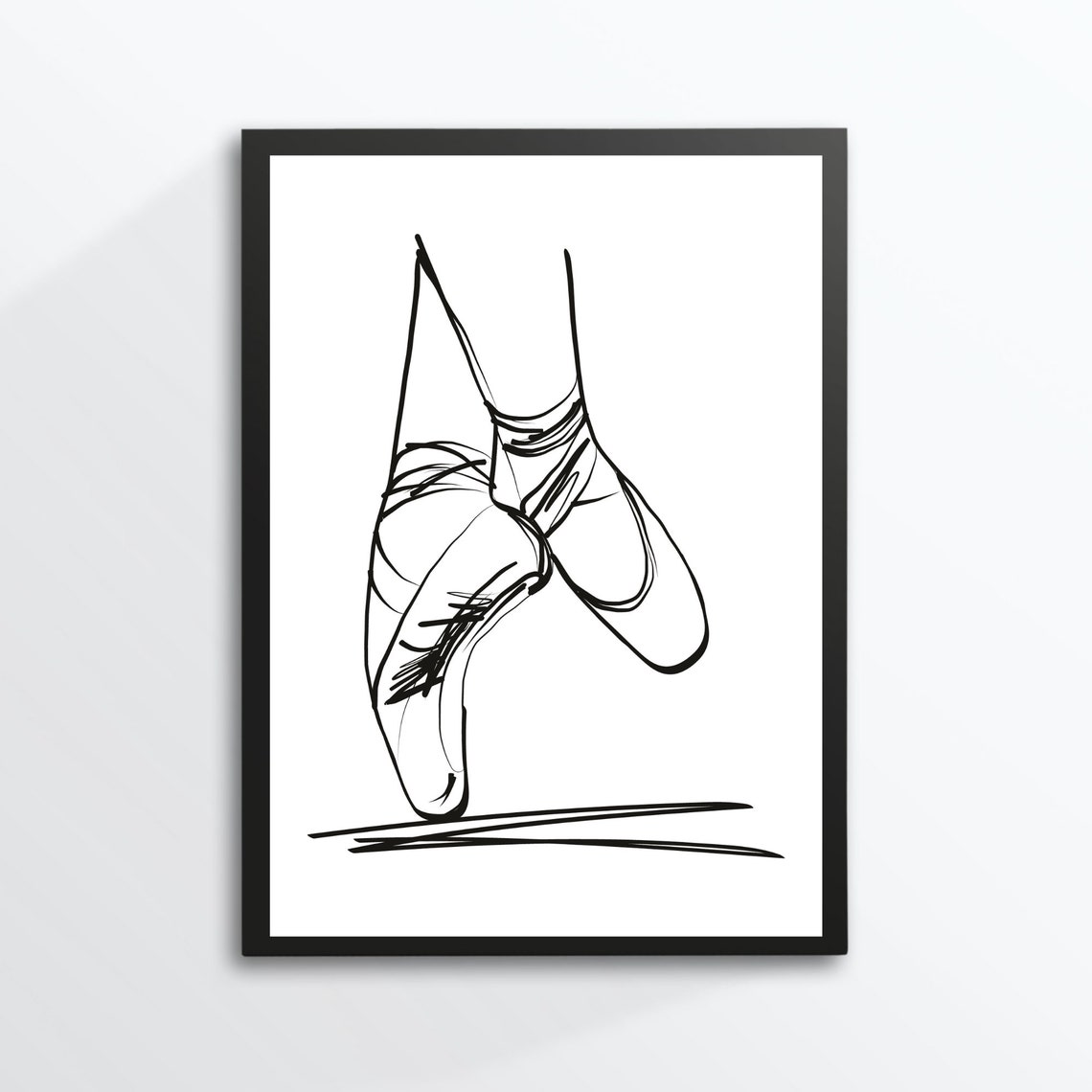 Ballet Pointe Shoes Minimalist Line Art Drawing Black And White Poster