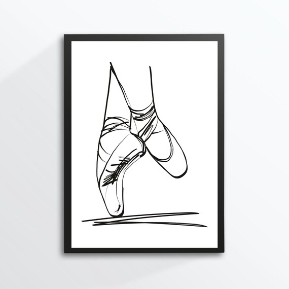 Ballet Pointe Shoes Minimalist Line Art Drawing Black And White Poster