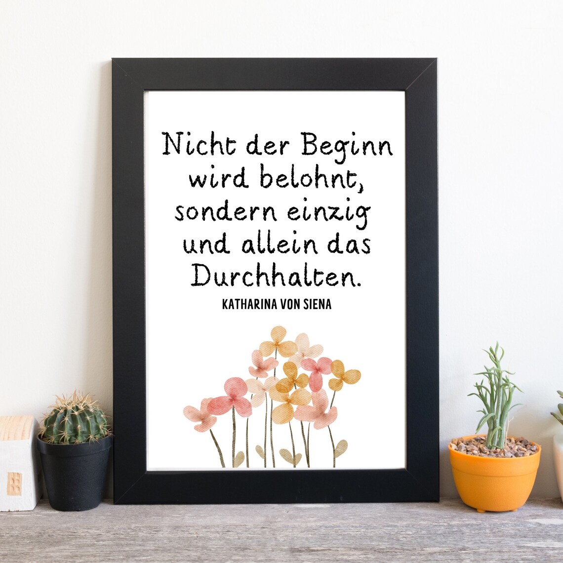 Perseverance Rewarded Quote Katharina Von Siena Flower Watercolor Poster - Image 3