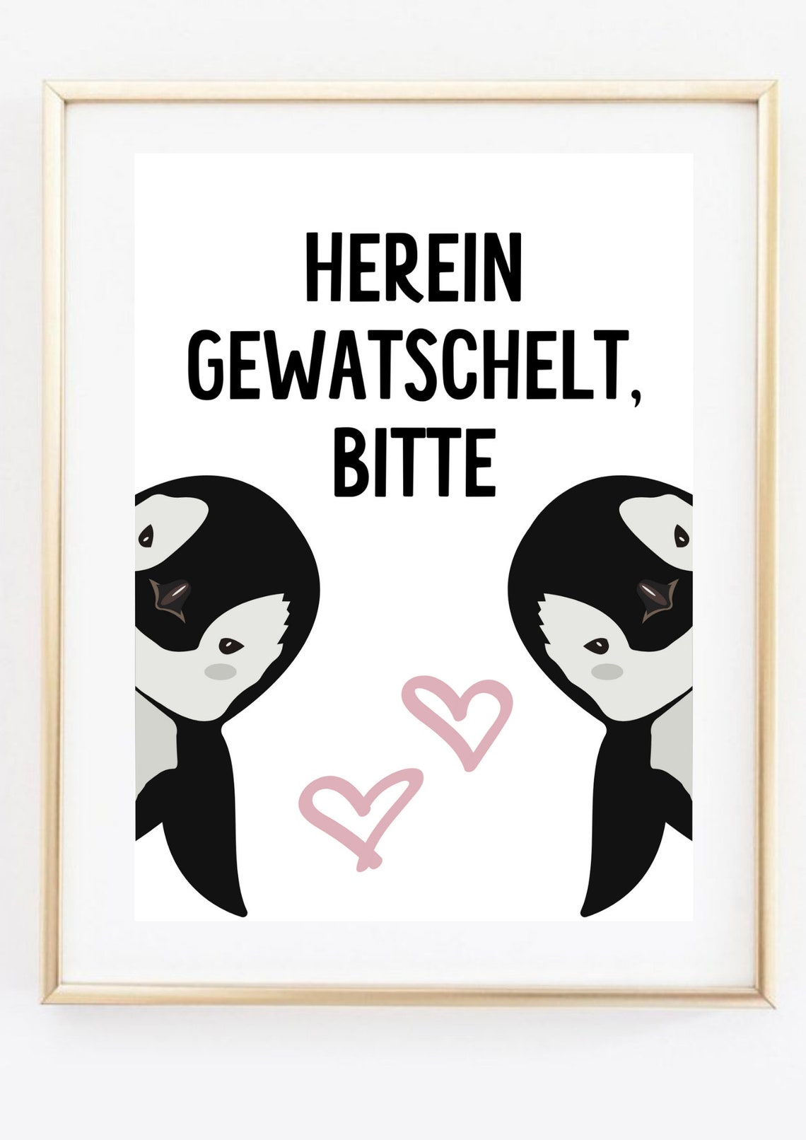 Waddle In Please Cute Penguin Pair Pink Hearts Welcome Poster - Image 3