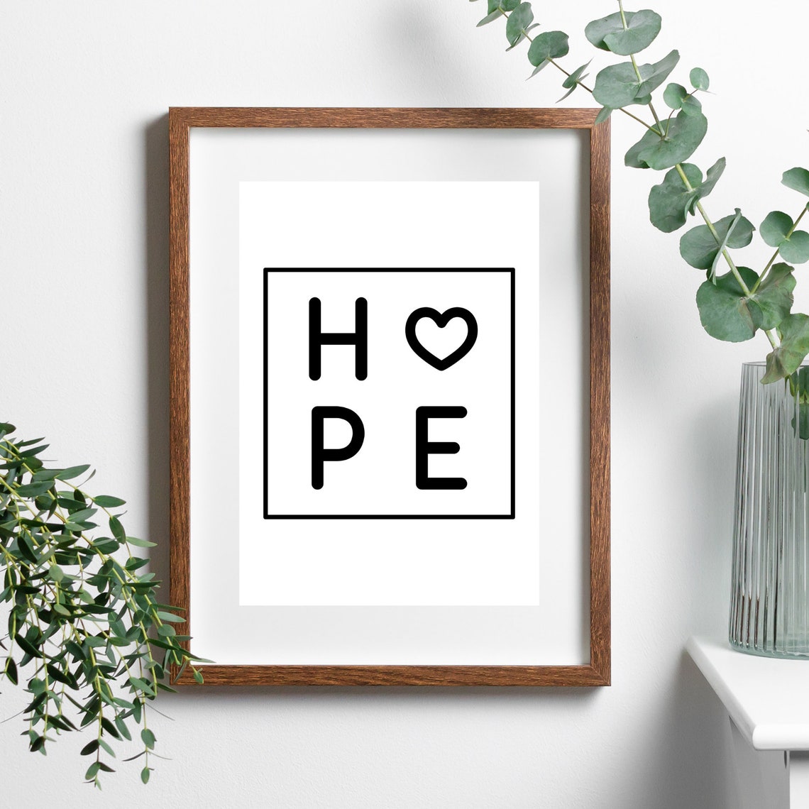Hope With Heart Minimalist Square Line Encouragement Art Print