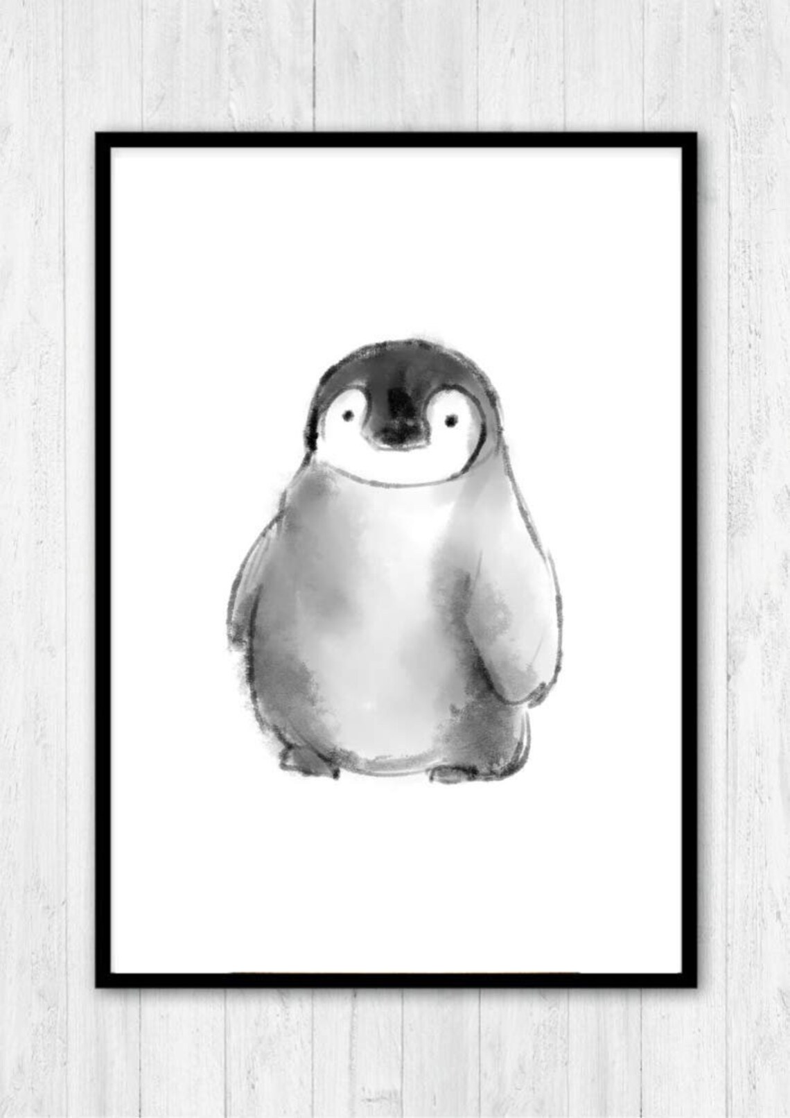 Baby Penguin Watercolor Chick Cute Black White Nursery Animal Wall Art - Image 2