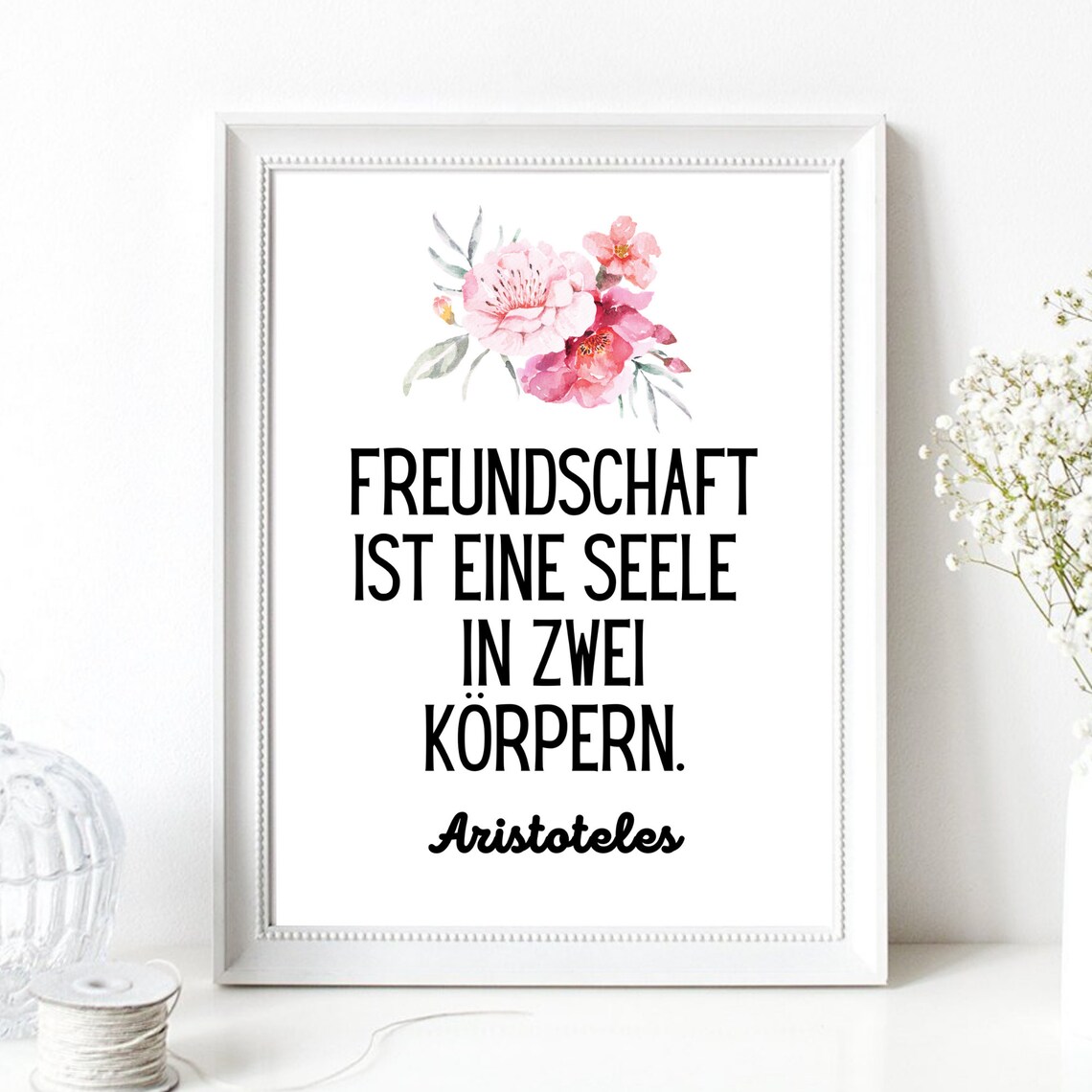 Aristotle Friendship Quote Pink Floral Watercolor Saying Poster - Image 3
