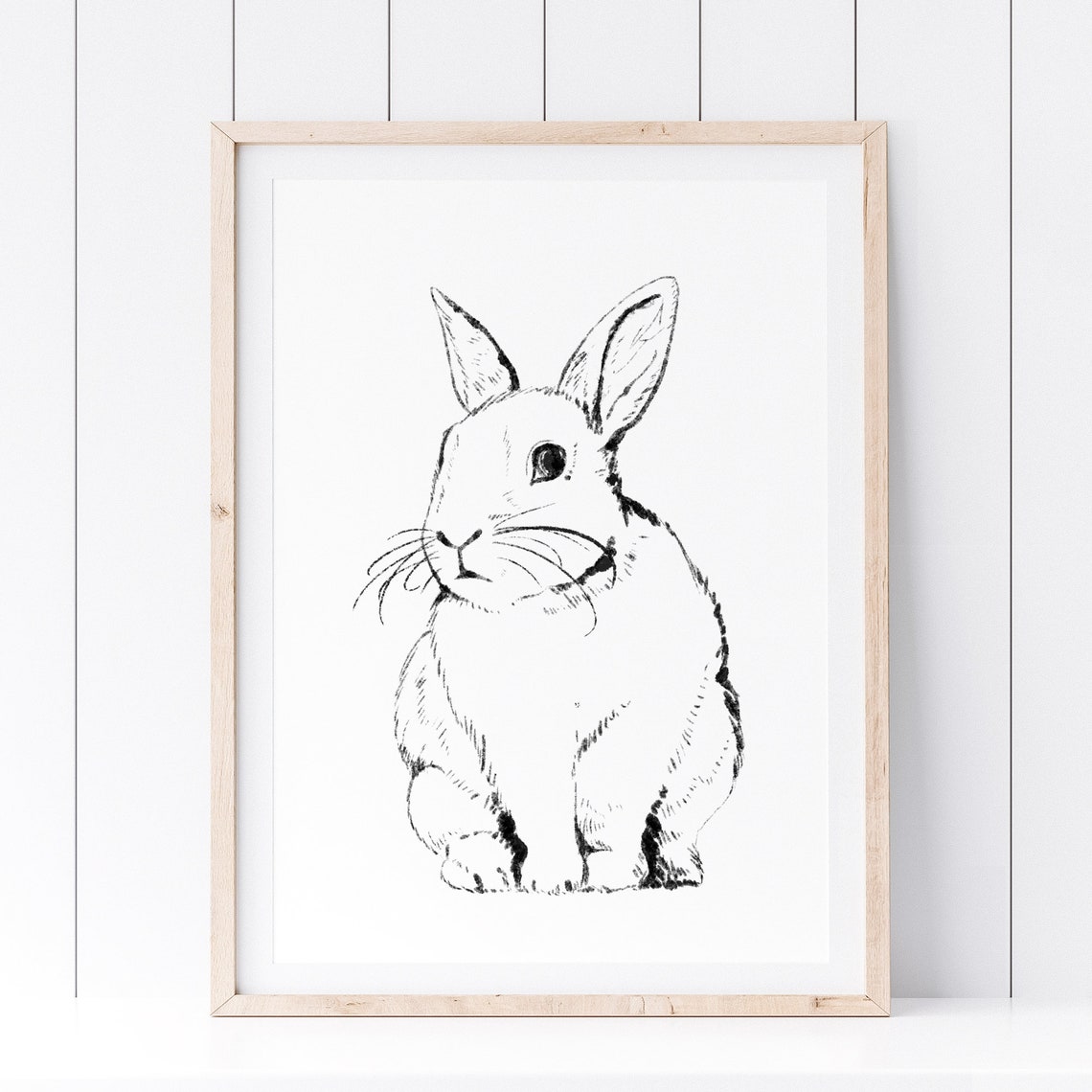 Cute Bunny Rabbit Sketch Black White Minimalist Animal Poster - Image 4