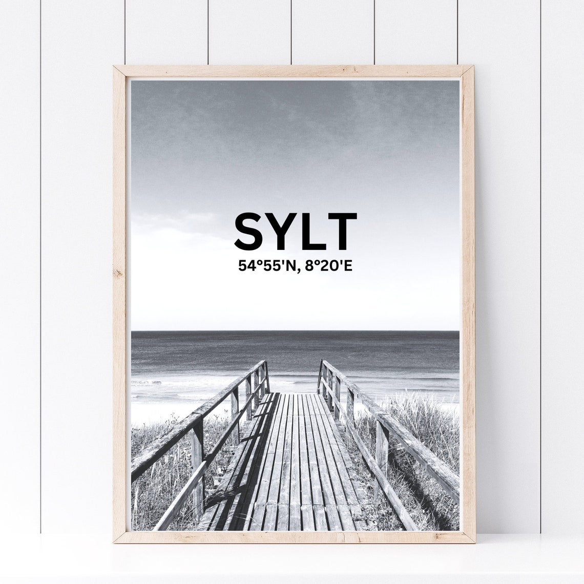 Sylt Germany Beach Boardwalk Black And White Coordinates Travel Poster