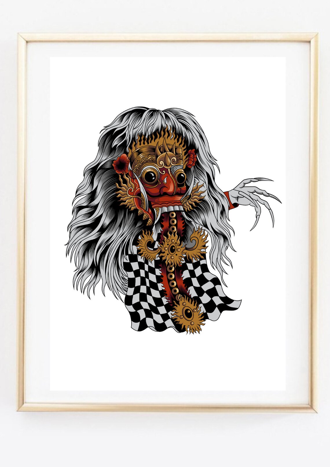 Rangda Balinese Goddess Witch Hindu Barong Mask Illustration Wall Art Print - Image 3