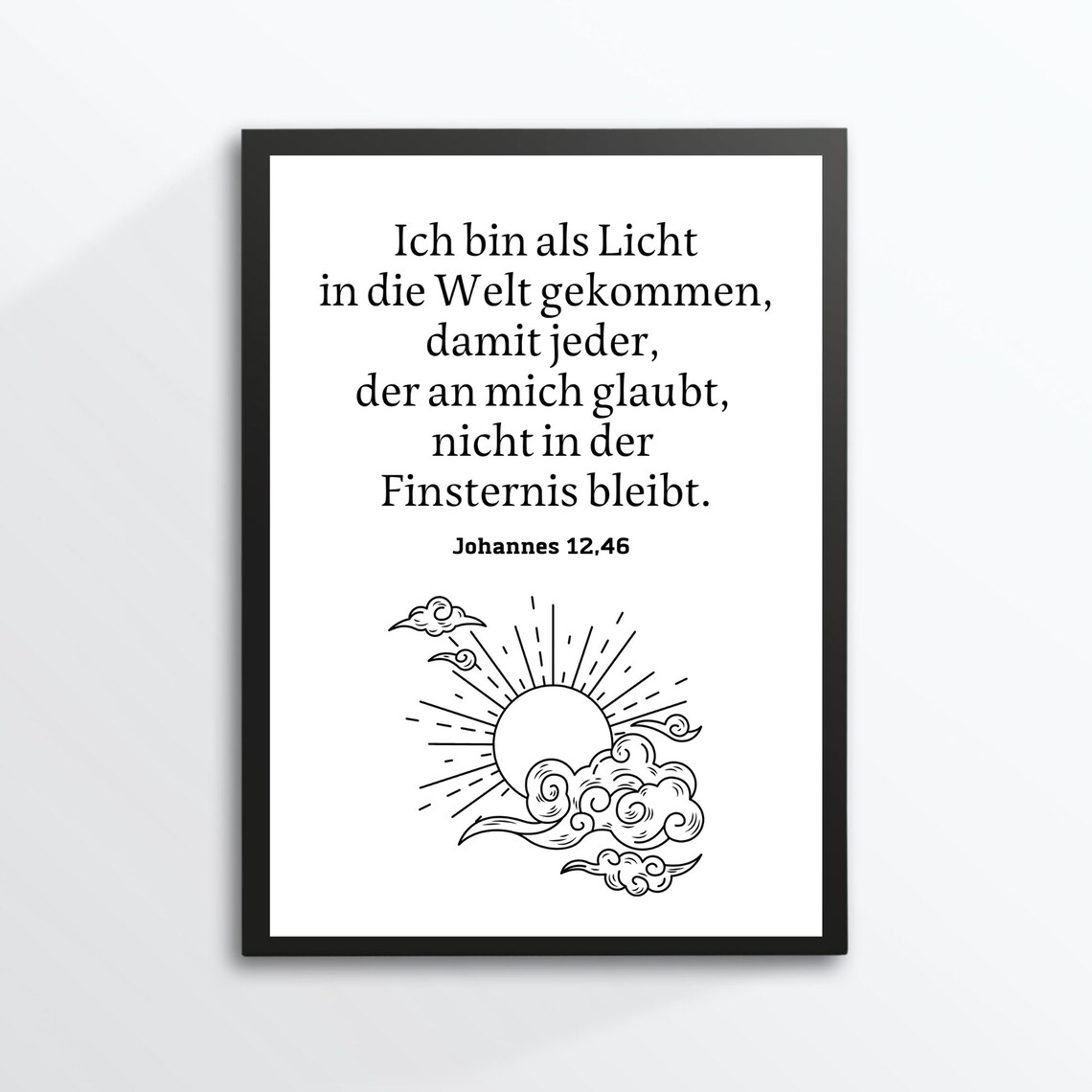 German Bible Verse John Light of the World Sun Line Art Poster