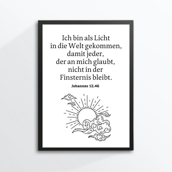 Din A4 Art Print Without Frame Saying John Bible Verse I Came As Light Religion God Church Christian Picture Gift