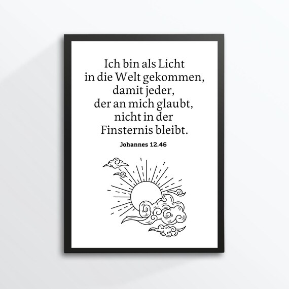 German Bible Verse John Light of the World Sun Line Art Poster