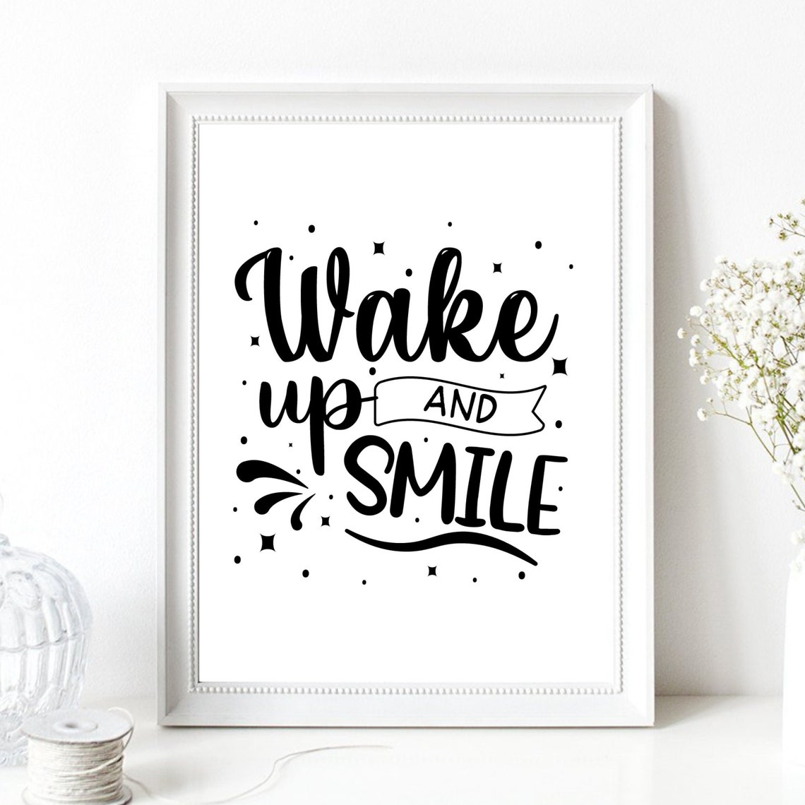 Wake Up And Smile Hand Lettered Motivational Quote Poster Good Mood - Image 2