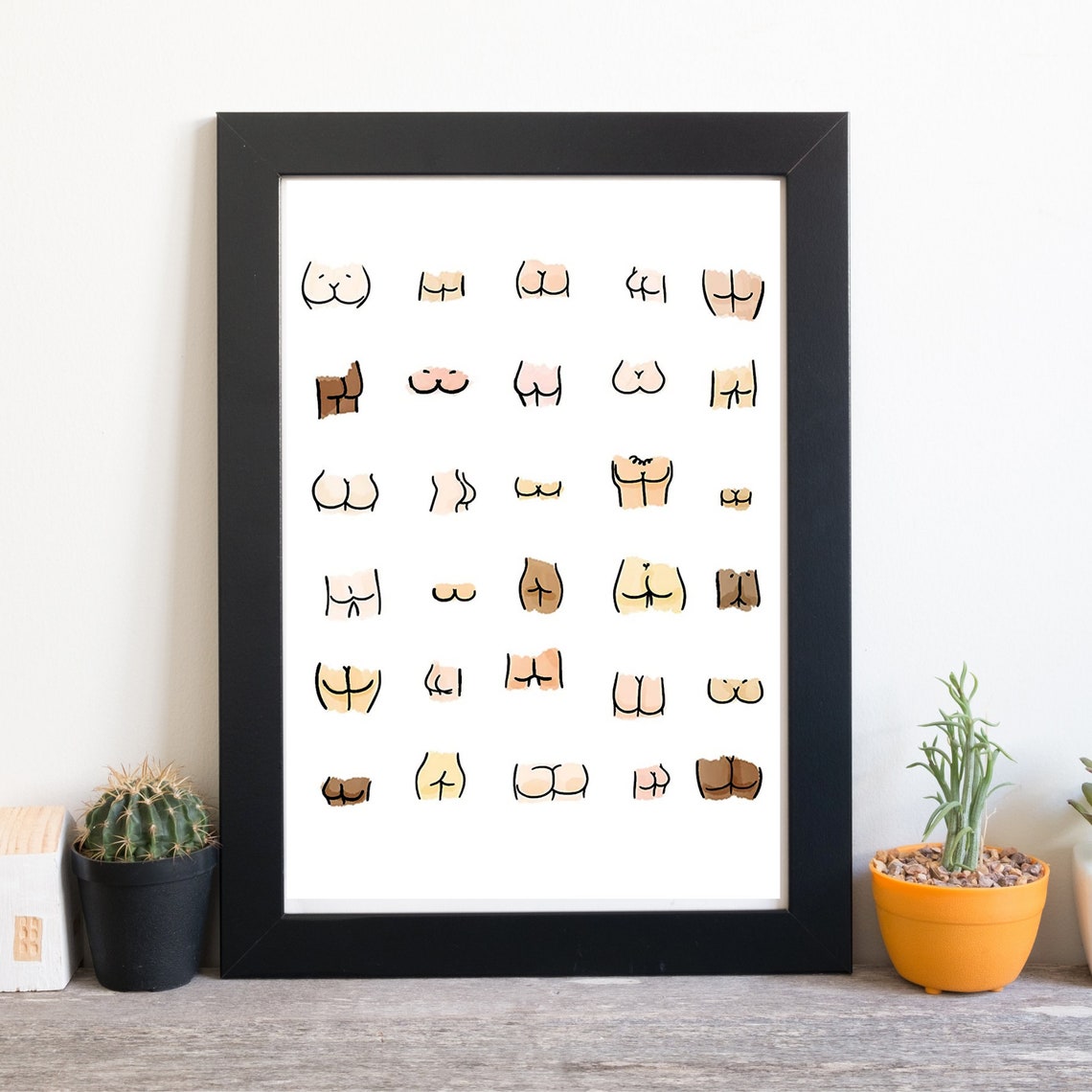 Funny Butt Sketches Diverse Skin Tones Humor Bathroom Wall Poster - Image 3