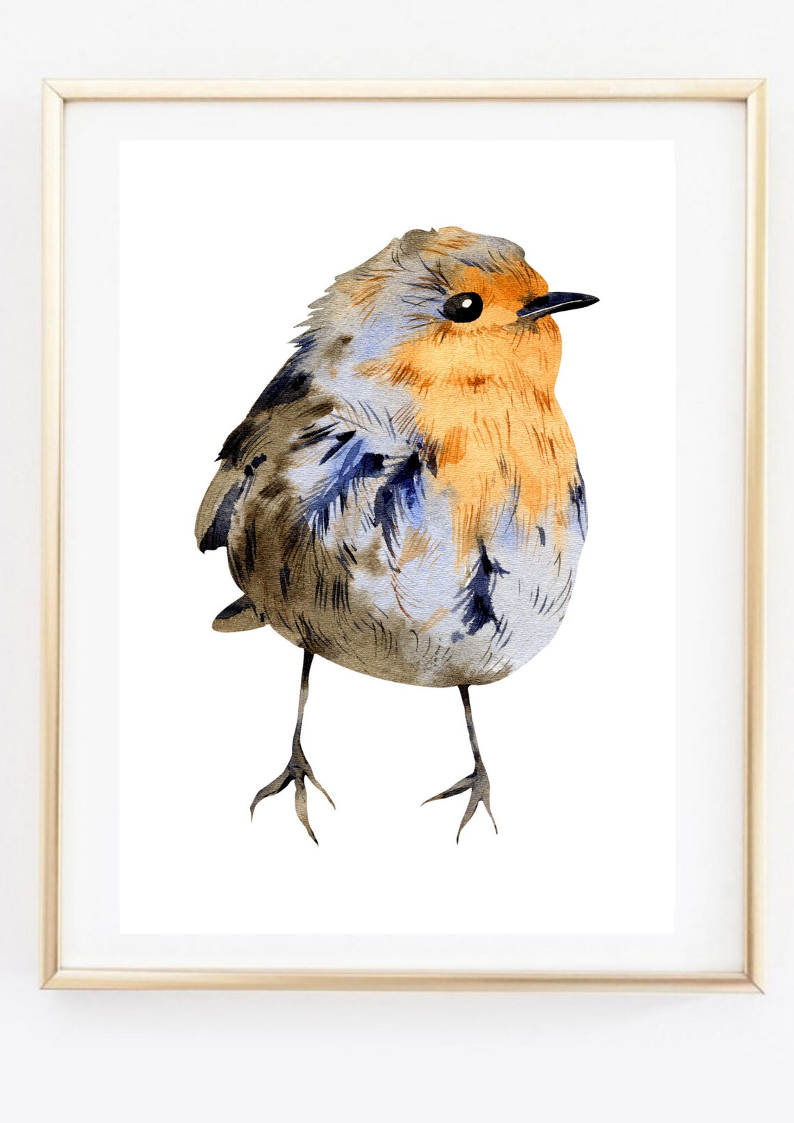 European Robin Bird Watercolor Orange Breast Garden Bird Animal Poster - Image 3