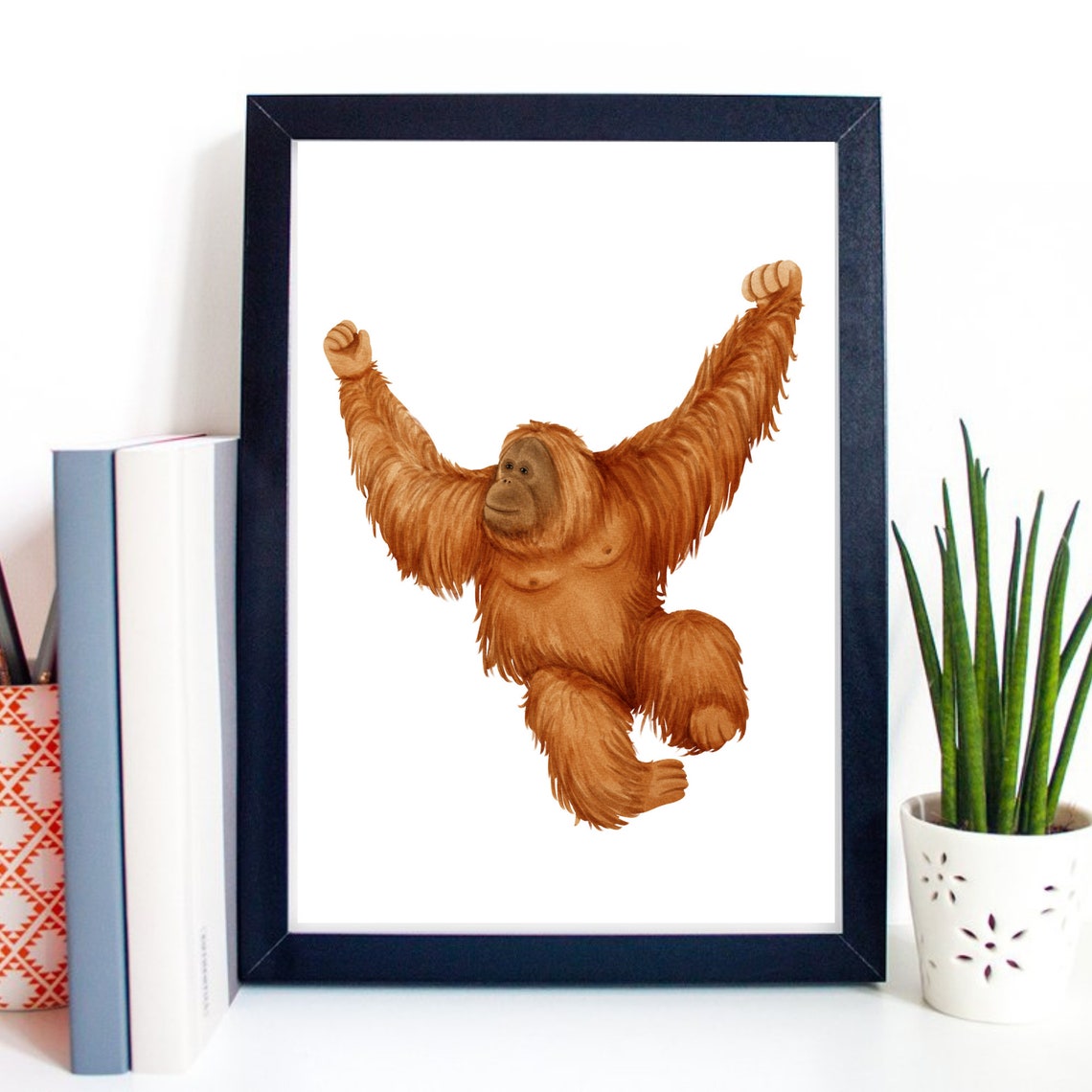 Din A4 Art Print Without Frame Cute Orangutan Ape Monkey Southeast Asia Watercolor Poster Print Picture - Image 2