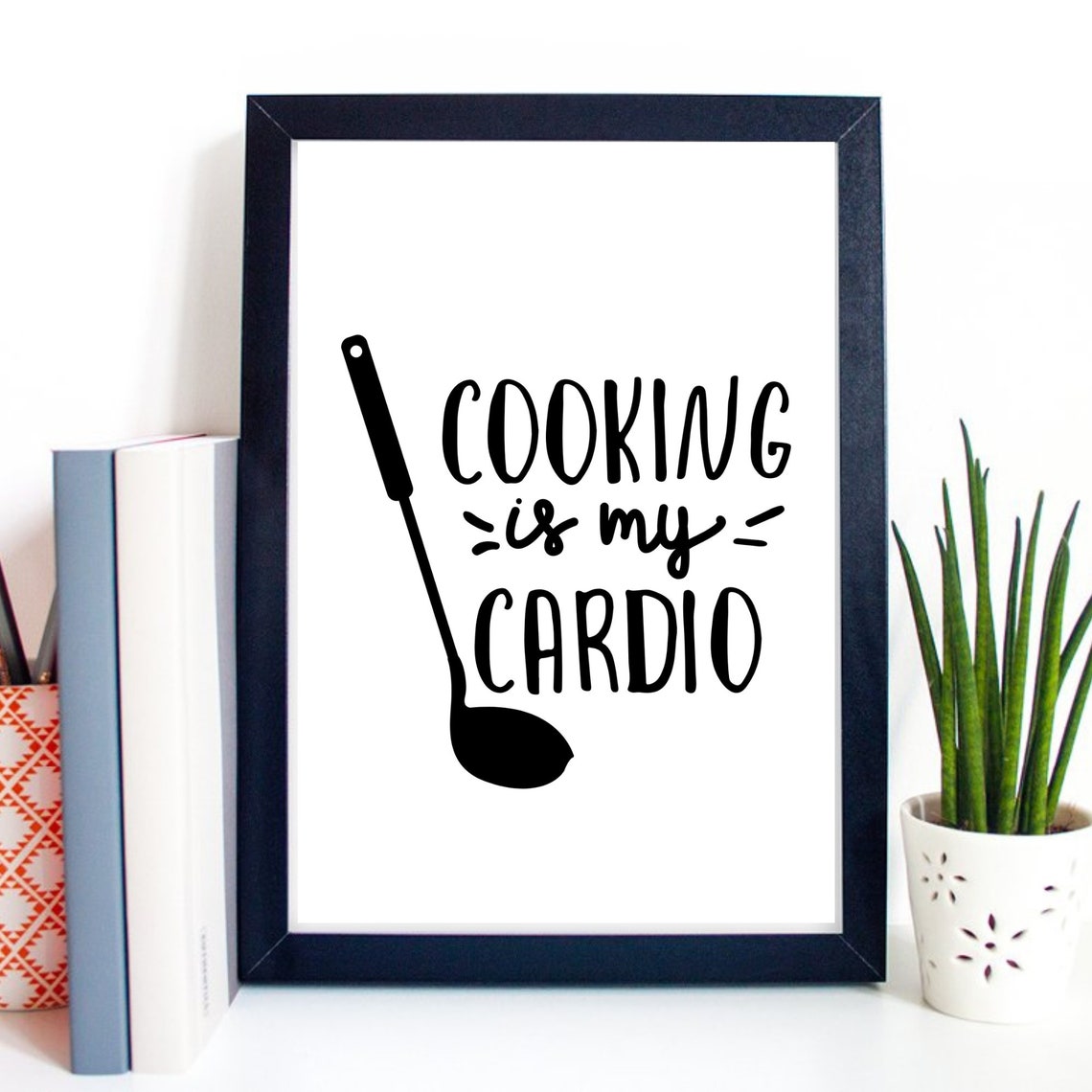 Cooking Is My Cardio Funny Chef Quote Ladle Silhouette Kitchen Poster - Image 2