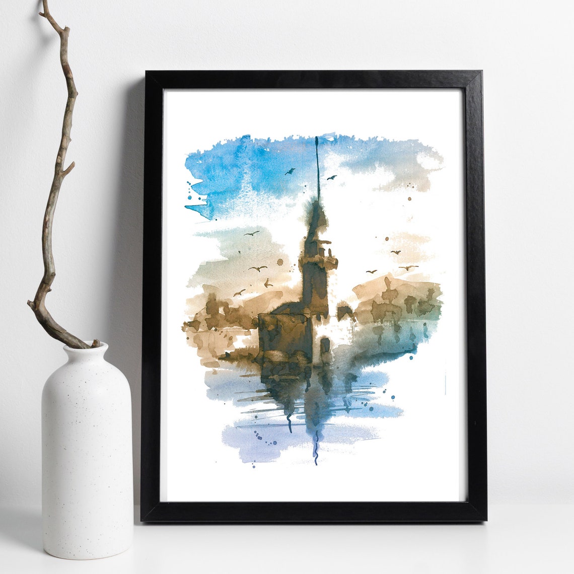 Din A4 Art Print Without Frame Maidentower Kiz Kulesi Istanbul Turkey Watercolor Gift Poster Image - Image 2