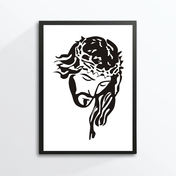 Jesus Christ Crown of Thorns Black Silhouette Christian Art Print