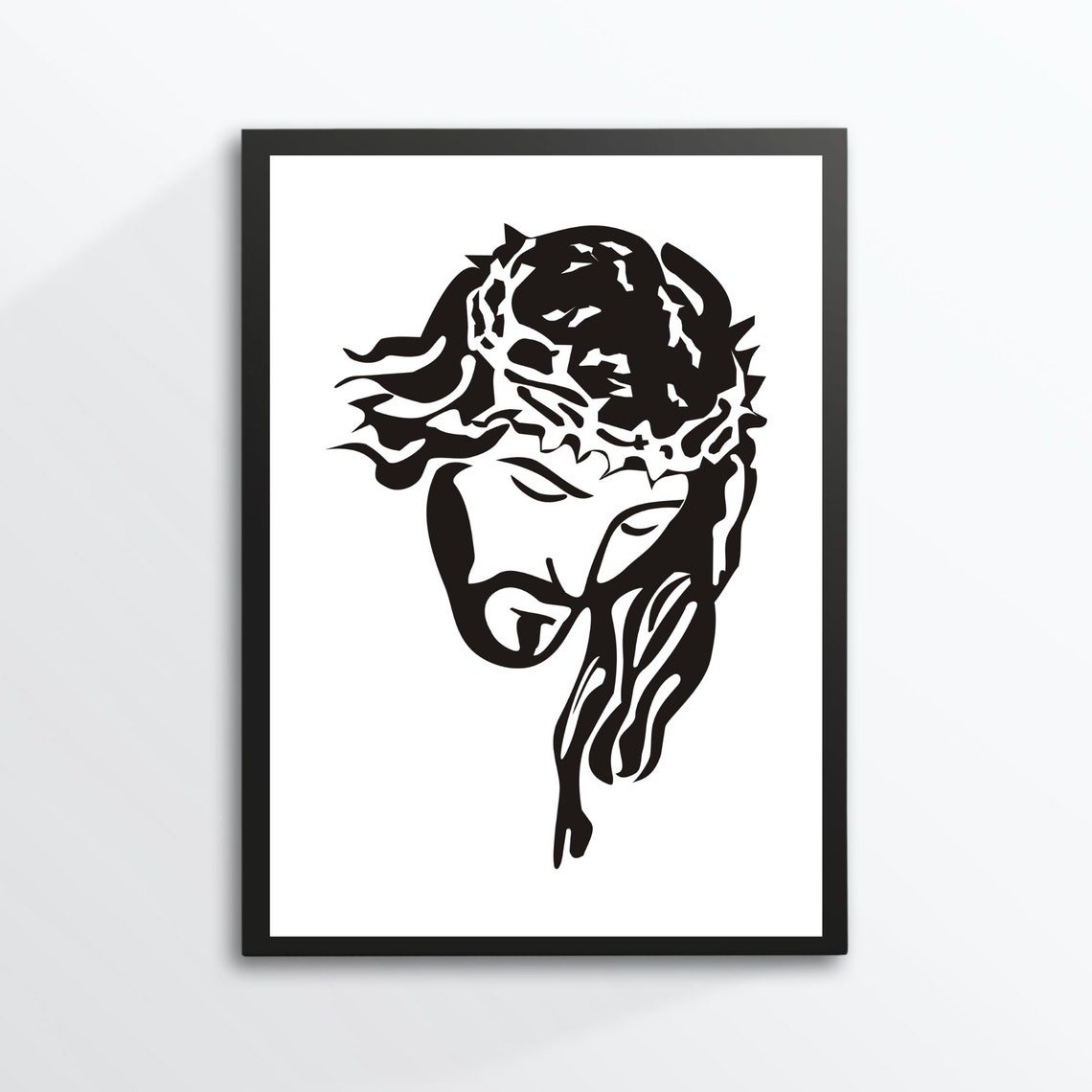 Jesus Christ Crown of Thorns Black Silhouette Christian Art Print