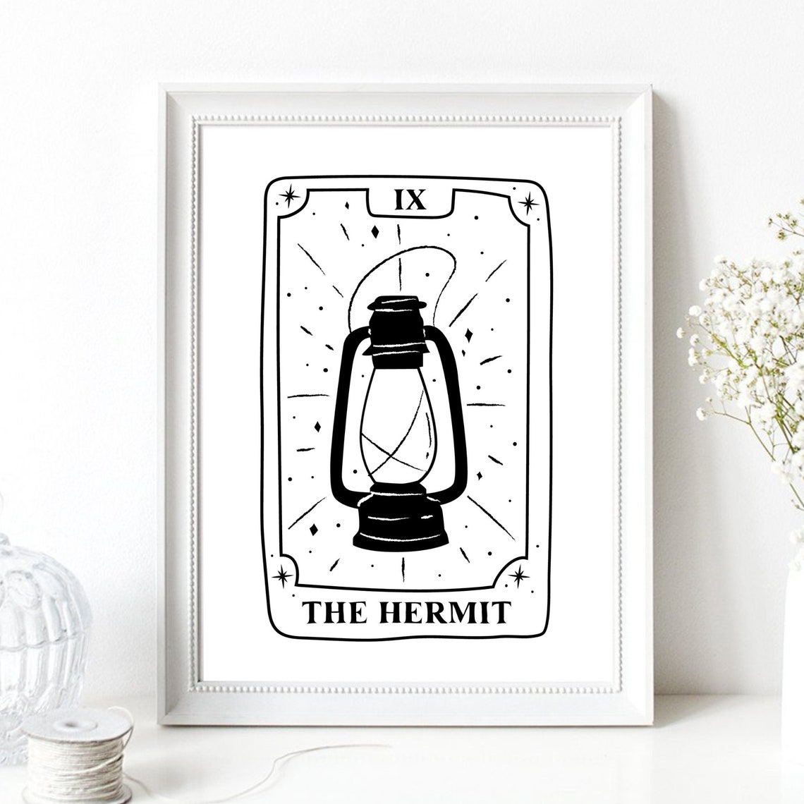 The Hermit Tarot Card IX Lantern Minimalist Occult Line Art Print - Image 3
