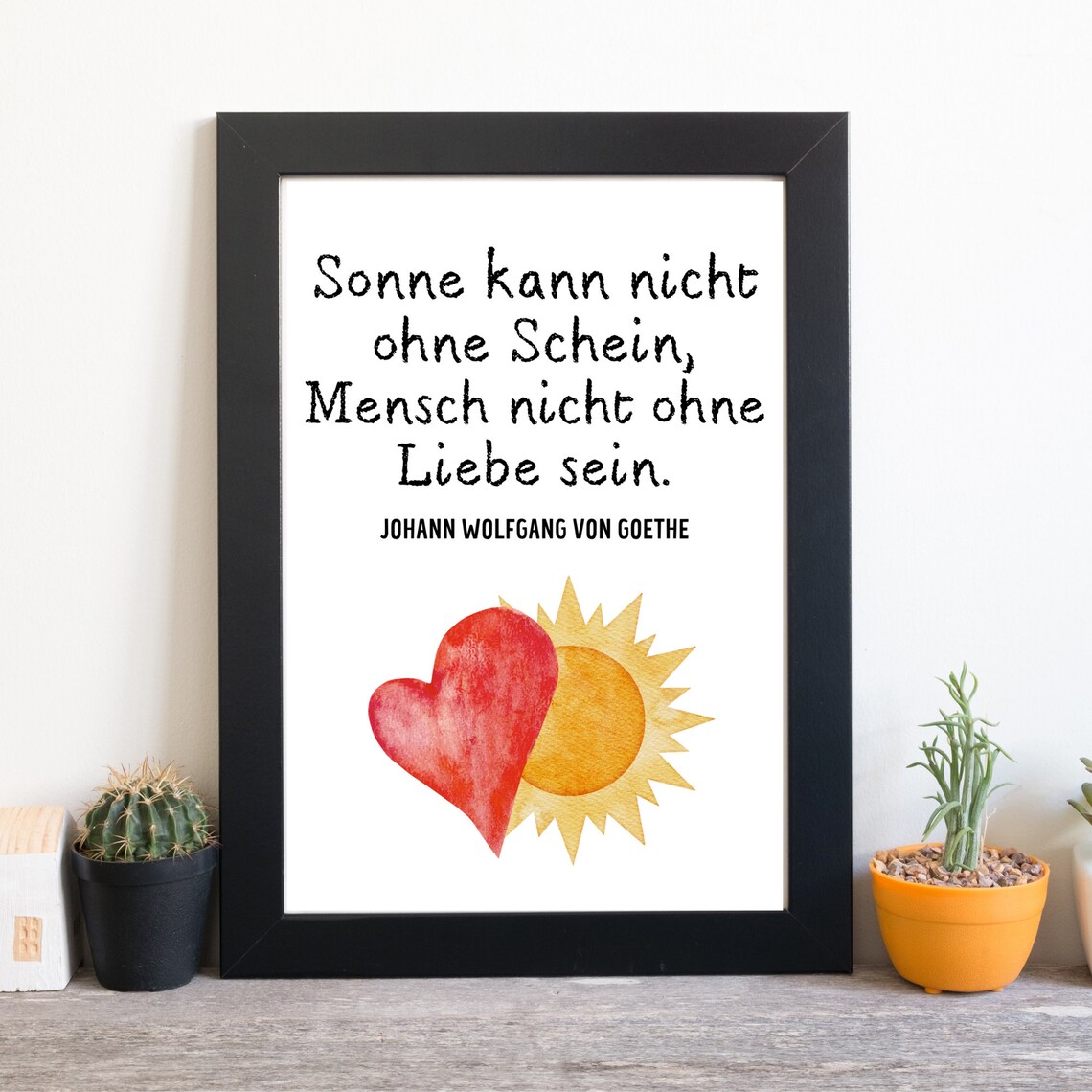 Sunshine And Love Goethe Quote Heart Watercolor Inspirational Art Poster - Image 3