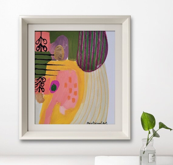 Whimsical Pink and Green Organic Abstract Shapes Modern Art Poster