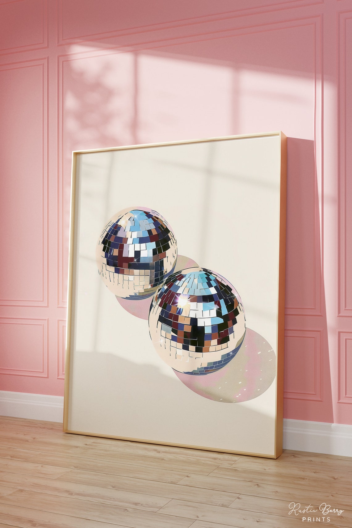 Twin Blue Mosaic Disco Balls Minimalist Glam Kitchen Decor Poster