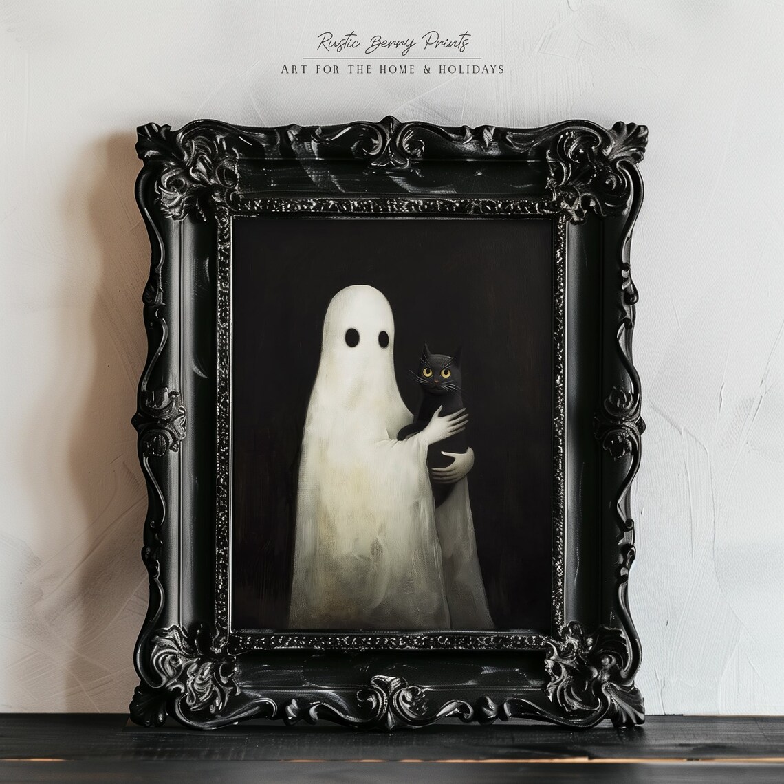 Ghost And Cat Vintage Halloween Art Print