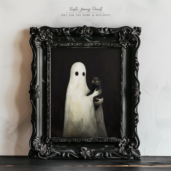 Ghost And Cat Vintage Halloween Art Print