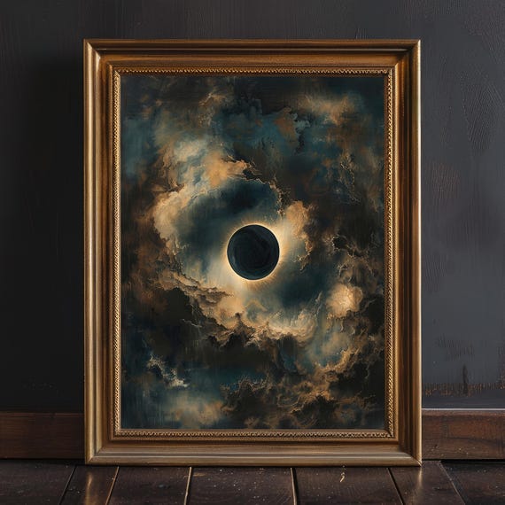 Solar Eclipse Art Print, Dark Academia Celestial