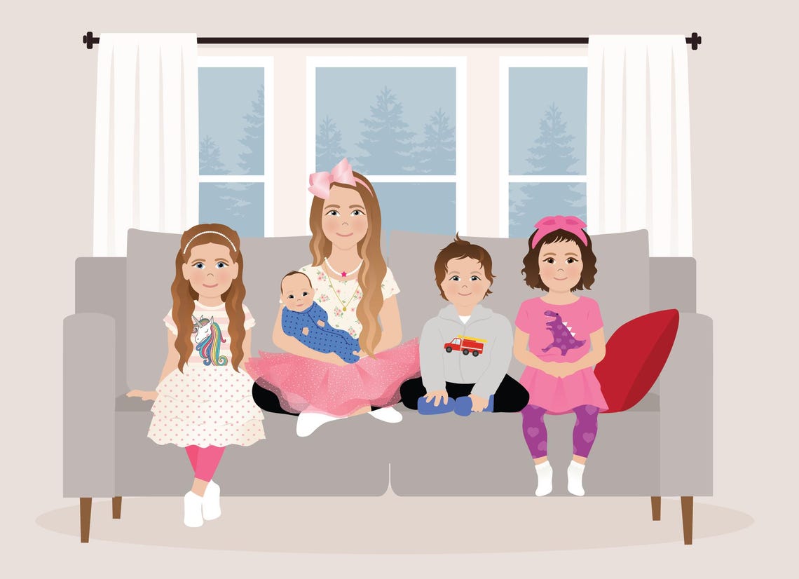Family Drawing - Personalized Art Print